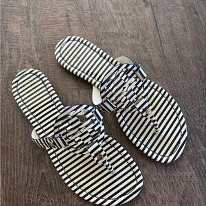 Tory Burch Black and Cream Striped Sandals